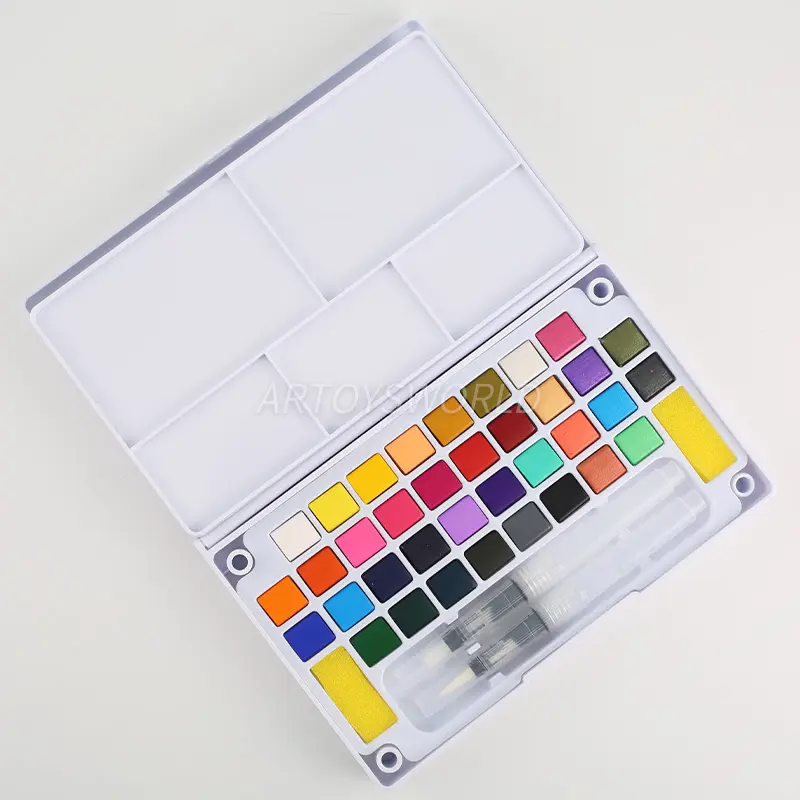 36 Color Solid Watercolor Paint Set with 2 Brushes, 2 Sponges, and Mixing Palette - Plastic Box for Convenient Storage and Travel (4).jpg