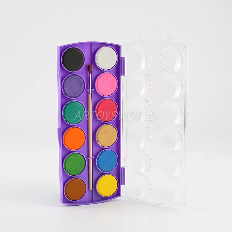 12 Color Watercolor Cake Set with Bru...