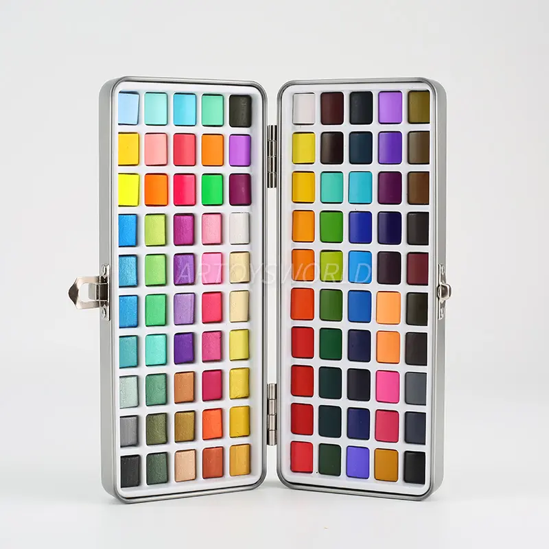 100-Color Solid Watercolor Set in Tin Box - Includes Regular and Pearl Shades